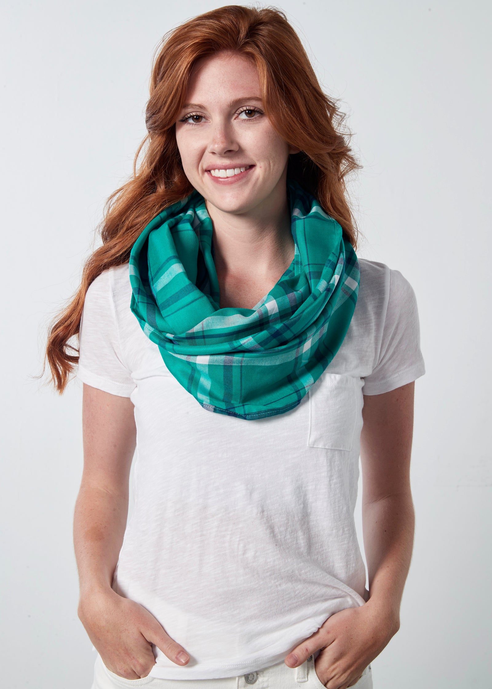 Plaid Infinity Scarf - Green & Navy [final sale]